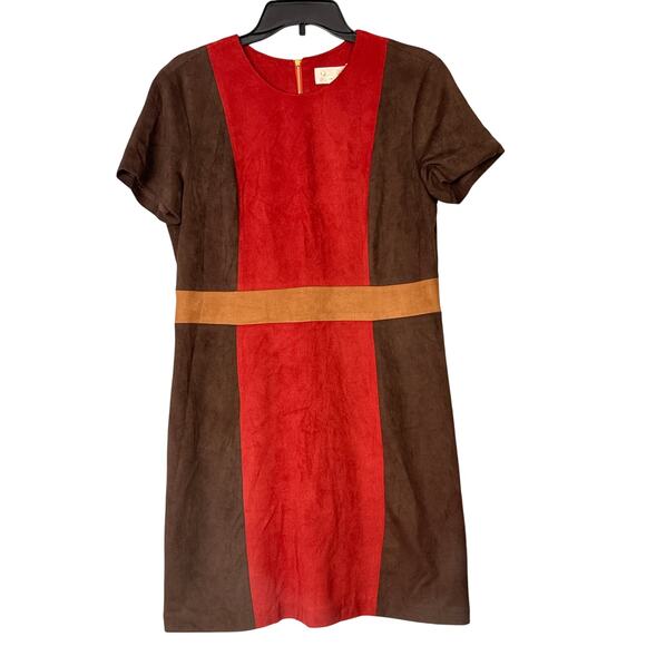 Julie Brown Faux Suede Dress Size L NWT Tri-Color Sleeveless Shift Colorblock - Picture 1 of 8